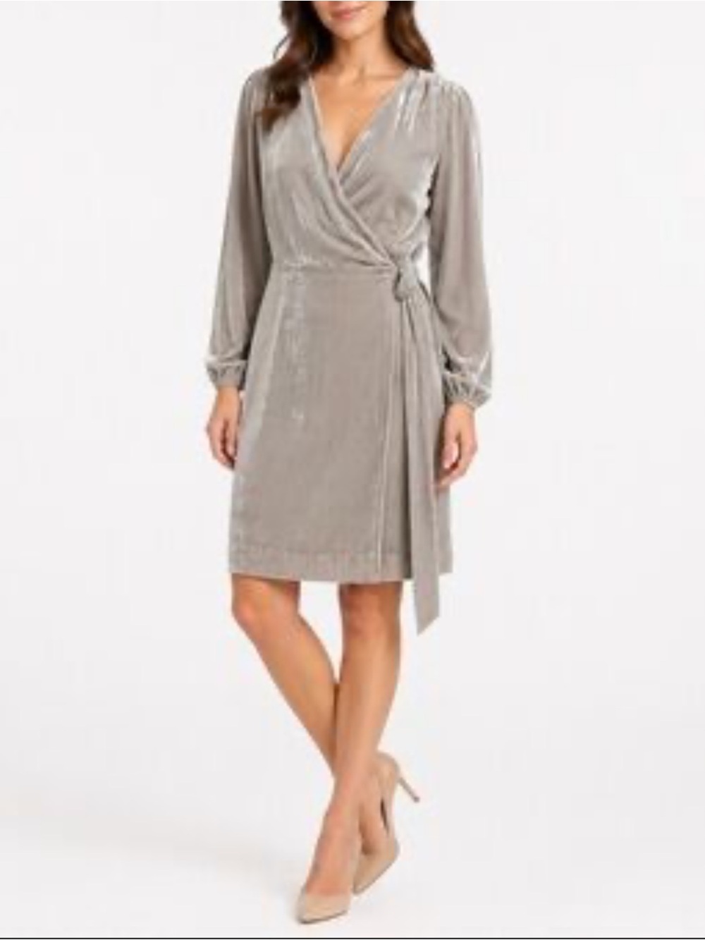 J.Crew Tan Velvet Wrap Dress 8 Long Sleeve Quiet Luxury Minimalist Holiday Party